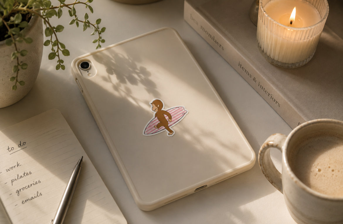 Surfing Curious George Sticker