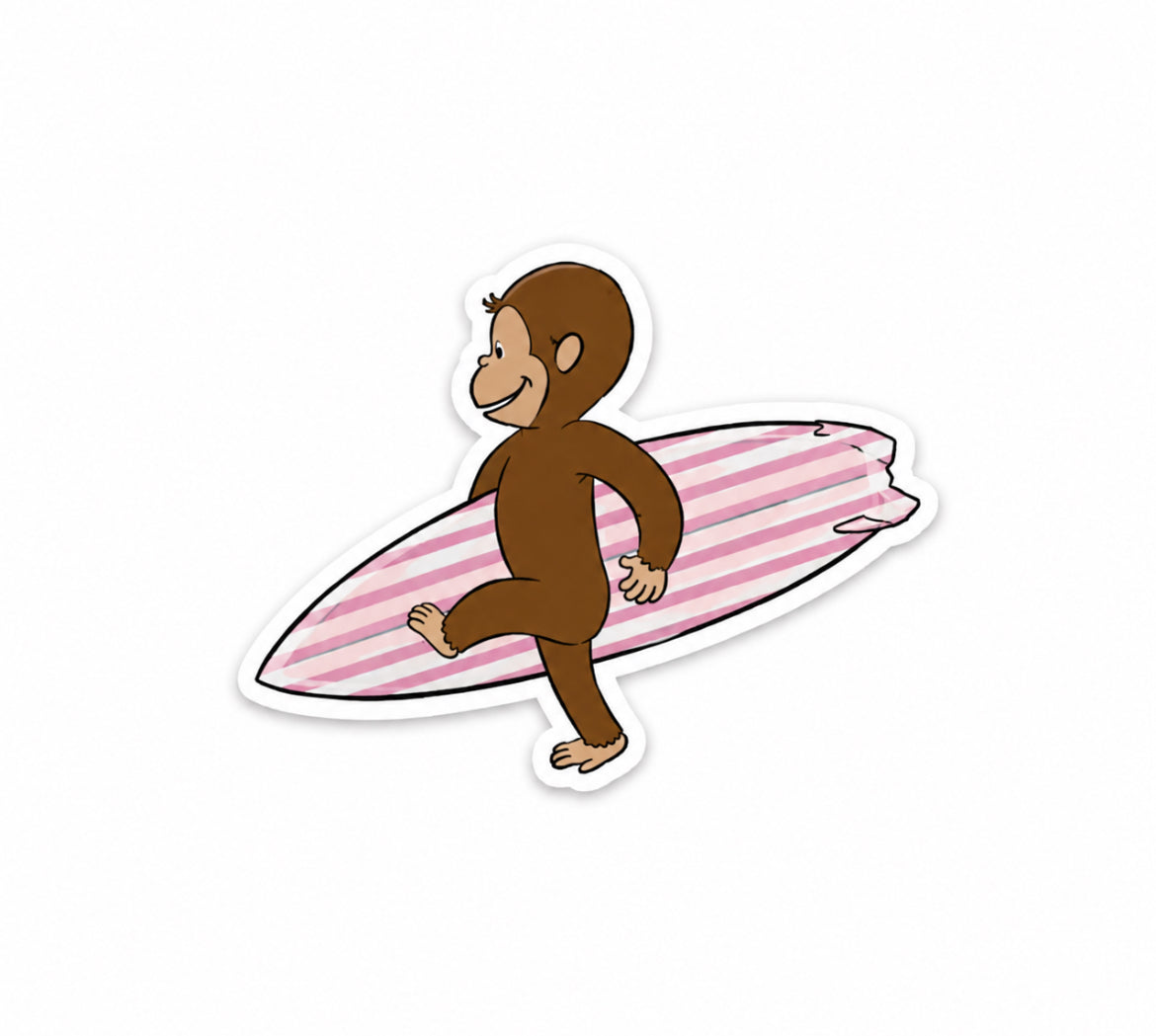 Surfing Curious George Sticker